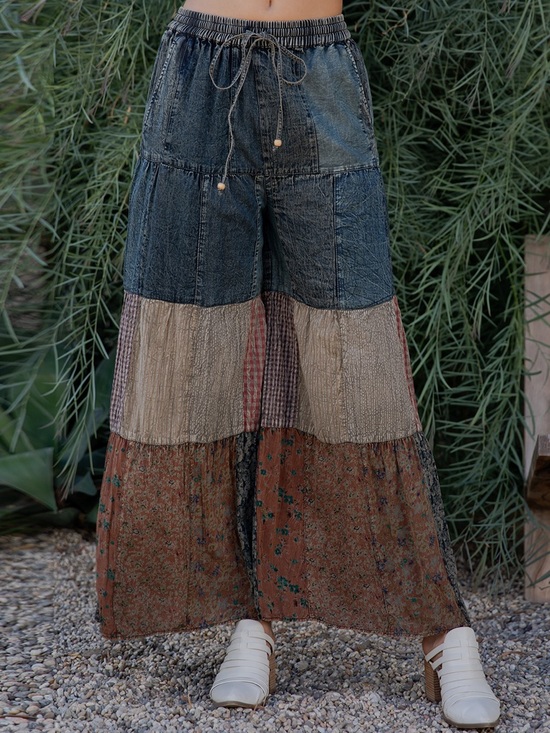 Denim - #201 New! Boho Patchwork Wide Leg Denim Pants
